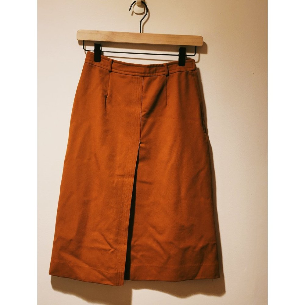 Vintage Korean Burnt-Orange Faux Wrap Skirt